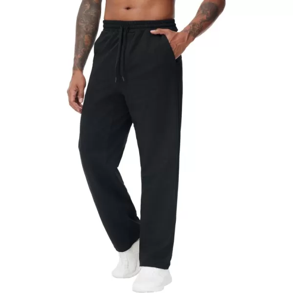 THE GYM PEOPLE Mens Baggy Sweatpants Lightweight Lounge Open Bottom Athletic Workout Pants with PocketsBlack