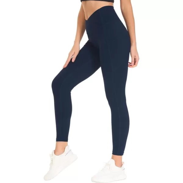 THE GYM PEOPLE Womens Cross Waist Workout Leggings Tummy Control High Waisted Athletic Yoga Pants with PocketsBlue