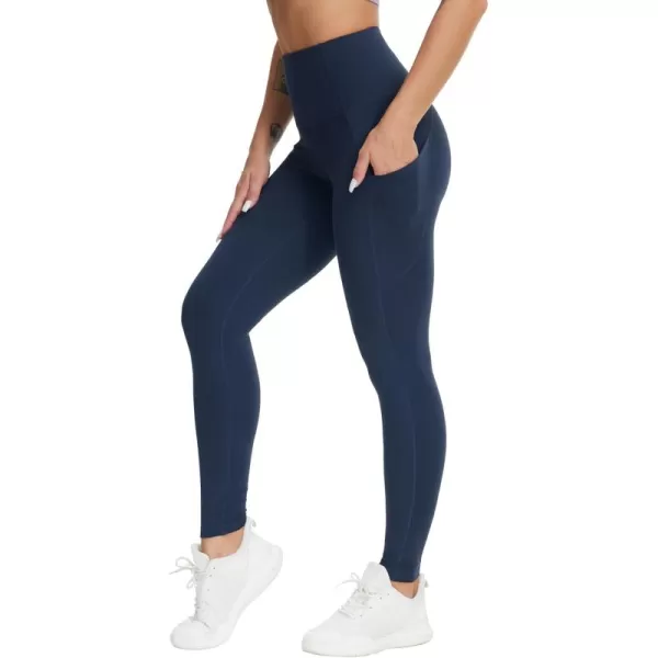 THE GYM PEOPLE Womens High Waist Yoga Pants Buttery Soft Stretchy Tummy Control Workout Athletic Leggings with PocketsNavy Blue