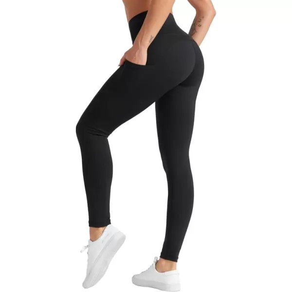THE GYM PEOPLE Womens High Waist Yoga Pants Soft Tummy Control Athletic Workout Leggings with Deep PocketsBlack