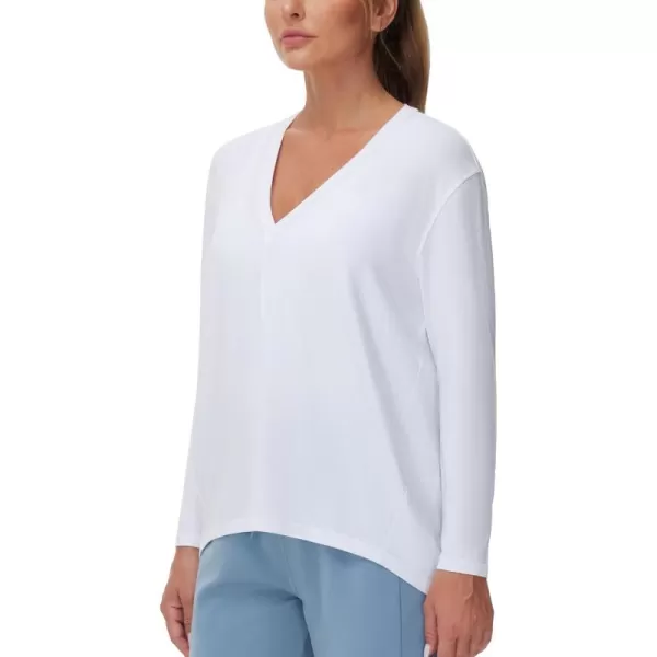 THE GYM PEOPLE Womens Long Sleeve Workout Shirts Loose Fit VNeck Running TShirts Tops with Thumb HoleWhite