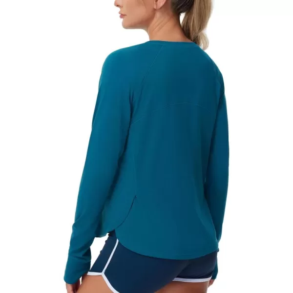 THE GYM PEOPLE Womens Long Sleeve Workout Shirts Side Slits Athletic Yoga Tee Tops with Thumb HoleDark Blue Green