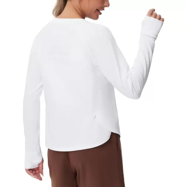THE GYM PEOPLE Womens Long Sleeve Workout Shirts Side Slits Athletic Yoga Tee Tops with Thumb HoleWhite