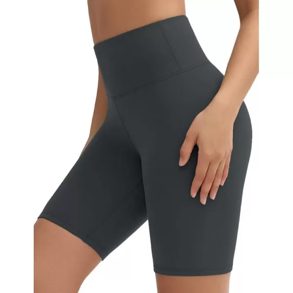 THE GYM PEOPLE Womens Stretchy High Waist Athletic Shorts Tummy Control Workout Biker Shorts for Yoga Running 8quotCharcoal Grey