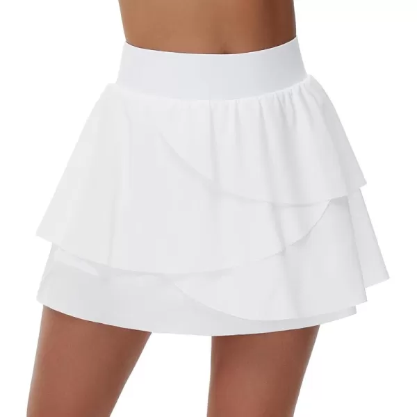 THE GYM PEOPLE Womens Tiered Petal Tennis Skirts Ruffle Golf Skorts Builtin Shorts with PocketsWhite