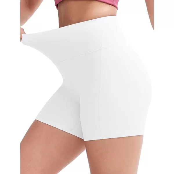 THE GYM PEOPLE Womens Workout Yoga Shorts High Waist Tummy Control Athletic Running Biker Shorts 5quotWhite