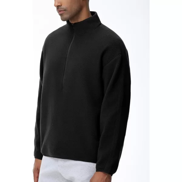 imageTHE GYM PEOPLE Mens Half Zip Fleece Pullover Sweatshirt Stand Collar Winter Sherpa Warm Sweaters with PocketBlack