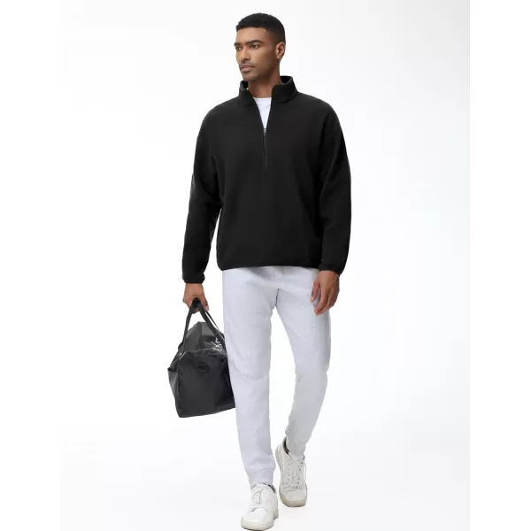 imageTHE GYM PEOPLE Mens Half Zip Fleece Pullover Sweatshirt Stand Collar Winter Sherpa Warm Sweaters with PocketBlack
