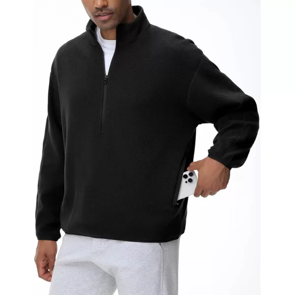 imageTHE GYM PEOPLE Mens Half Zip Fleece Pullover Sweatshirt Stand Collar Winter Sherpa Warm Sweaters with PocketBlack