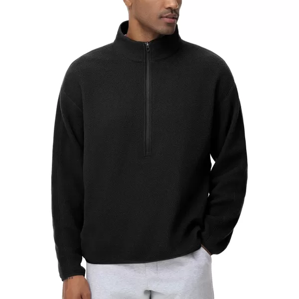 imageTHE GYM PEOPLE Mens Half Zip Fleece Pullover Sweatshirt Stand Collar Winter Sherpa Warm Sweaters with PocketBlack
