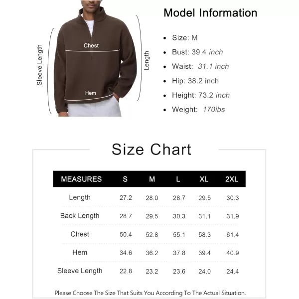 imageTHE GYM PEOPLE Mens Half Zip Fleece Pullover Sweatshirt Stand Collar Winter Sherpa Warm Sweaters with PocketBrown