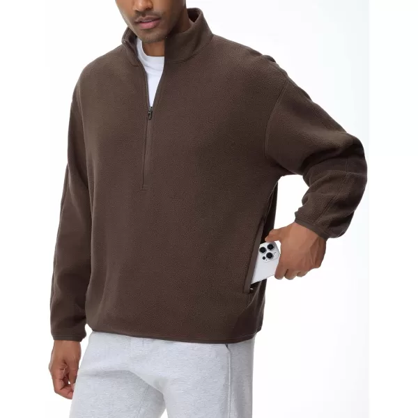 imageTHE GYM PEOPLE Mens Half Zip Fleece Pullover Sweatshirt Stand Collar Winter Sherpa Warm Sweaters with PocketBrown