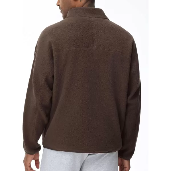 imageTHE GYM PEOPLE Mens Half Zip Fleece Pullover Sweatshirt Stand Collar Winter Sherpa Warm Sweaters with PocketBrown
