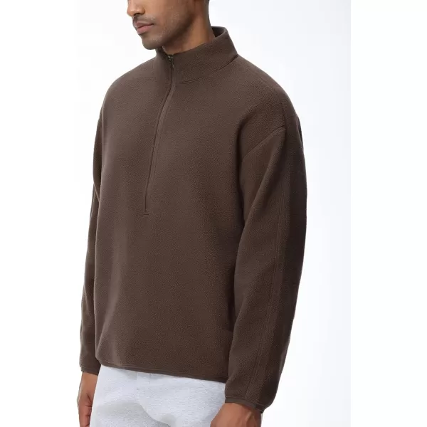 imageTHE GYM PEOPLE Mens Half Zip Fleece Pullover Sweatshirt Stand Collar Winter Sherpa Warm Sweaters with PocketBrown