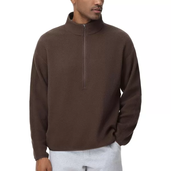 imageTHE GYM PEOPLE Mens Half Zip Fleece Pullover Sweatshirt Stand Collar Winter Sherpa Warm Sweaters with PocketBrown