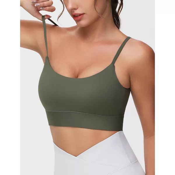 imageTHE GYM PEOPLE Womens Adjustable Longline Sports Bras Scoop Neck Padded Wireless Workout Yoga TopsBean Brown