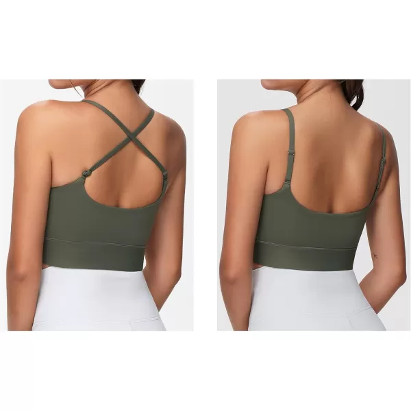 imageTHE GYM PEOPLE Womens Adjustable Longline Sports Bras Scoop Neck Padded Wireless Workout Yoga TopsBean Brown