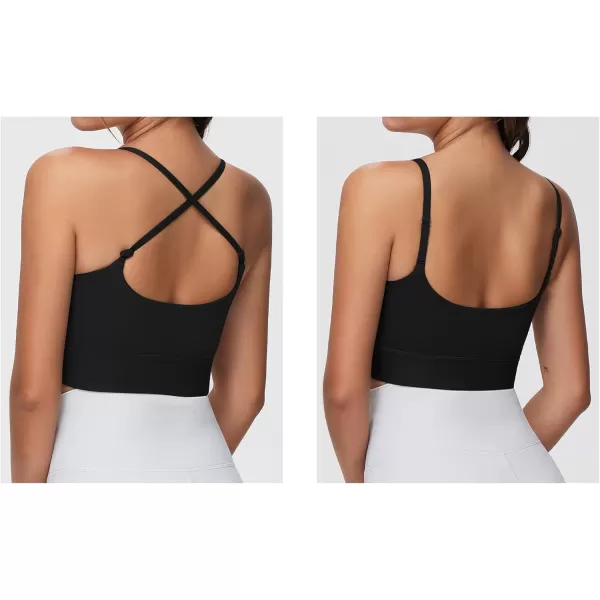 imageTHE GYM PEOPLE Womens Adjustable Longline Sports Bras Scoop Neck Padded Wireless Workout Yoga TopsBlack