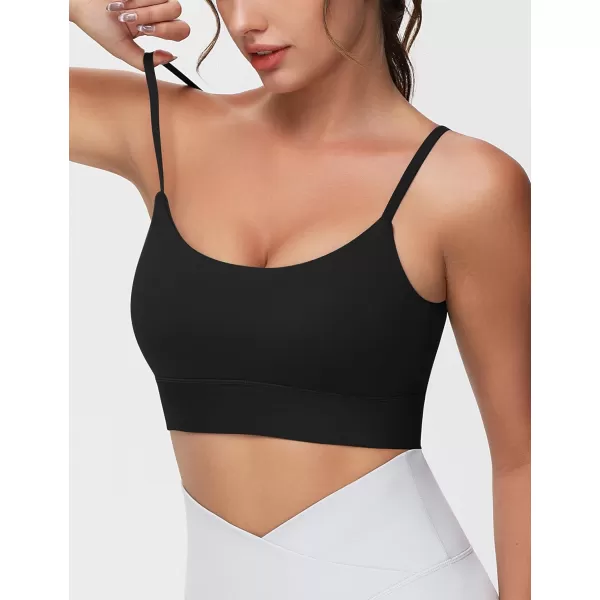 imageTHE GYM PEOPLE Womens Adjustable Longline Sports Bras Scoop Neck Padded Wireless Workout Yoga TopsBlack