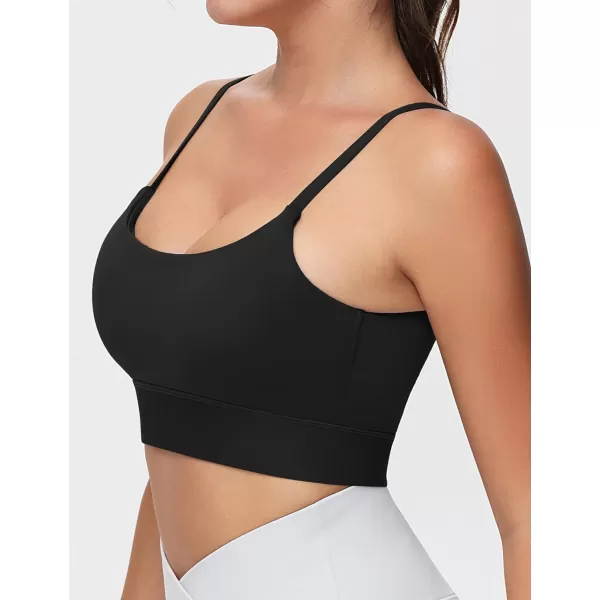 imageTHE GYM PEOPLE Womens Adjustable Longline Sports Bras Scoop Neck Padded Wireless Workout Yoga TopsBlack