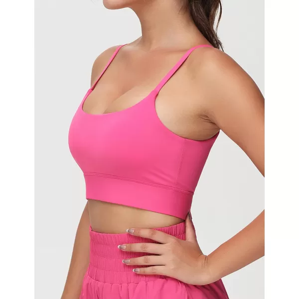 imageTHE GYM PEOPLE Womens Adjustable Longline Sports Bras Scoop Neck Padded Wireless Workout Yoga TopsBright Pink