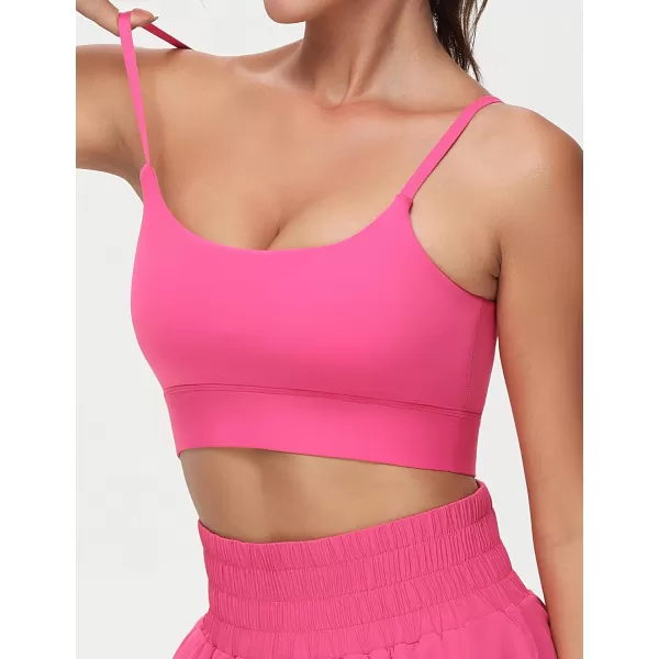 imageTHE GYM PEOPLE Womens Adjustable Longline Sports Bras Scoop Neck Padded Wireless Workout Yoga TopsBright Pink