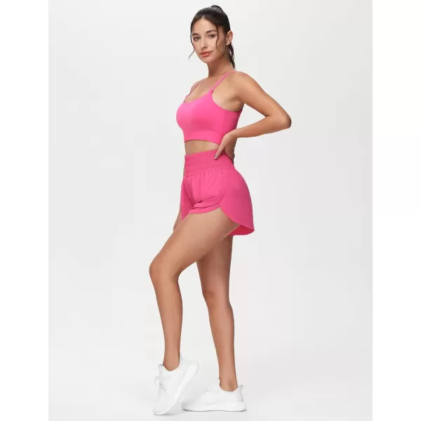 imageTHE GYM PEOPLE Womens Adjustable Longline Sports Bras Scoop Neck Padded Wireless Workout Yoga TopsBright Pink