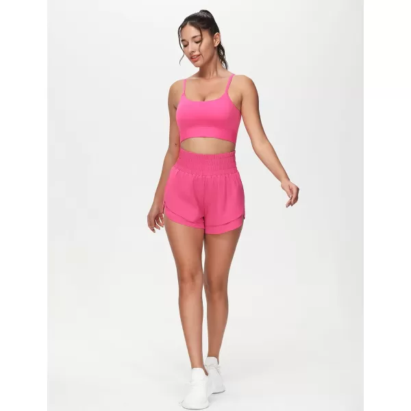 imageTHE GYM PEOPLE Womens Adjustable Longline Sports Bras Scoop Neck Padded Wireless Workout Yoga TopsBright Pink