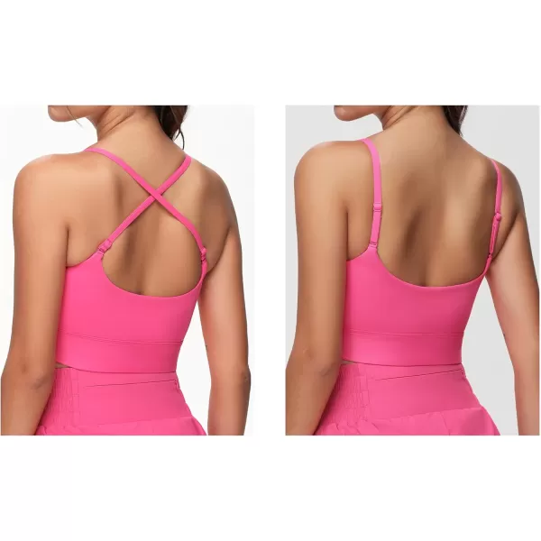imageTHE GYM PEOPLE Womens Adjustable Longline Sports Bras Scoop Neck Padded Wireless Workout Yoga TopsBright Pink