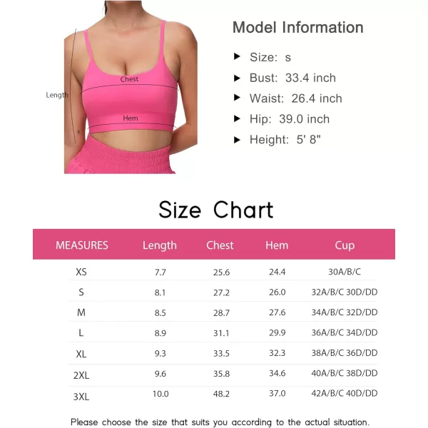 imageTHE GYM PEOPLE Womens Adjustable Longline Sports Bras Scoop Neck Padded Wireless Workout Yoga TopsBright Pink