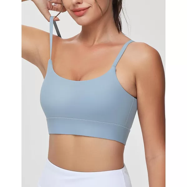 imageTHE GYM PEOPLE Womens Adjustable Longline Sports Bras Scoop Neck Padded Wireless Workout Yoga TopsDenim Blue