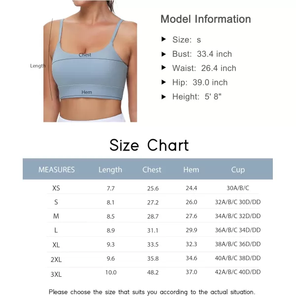 imageTHE GYM PEOPLE Womens Adjustable Longline Sports Bras Scoop Neck Padded Wireless Workout Yoga TopsDenim Blue