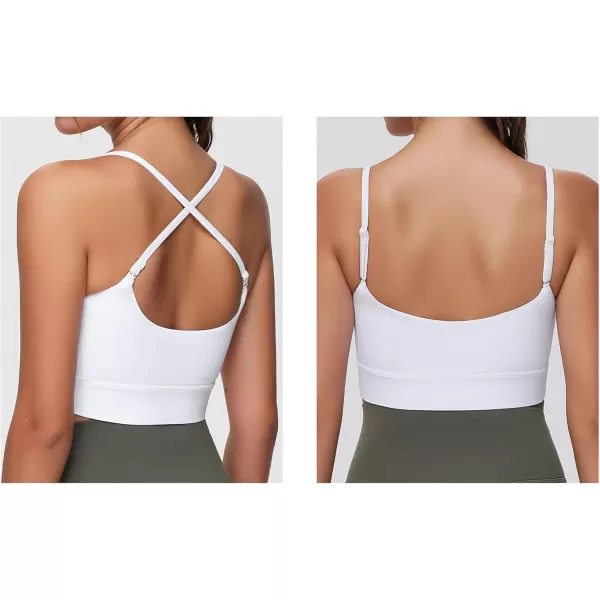 imageTHE GYM PEOPLE Womens Adjustable Longline Sports Bras Scoop Neck Padded Wireless Workout Yoga TopsWhite