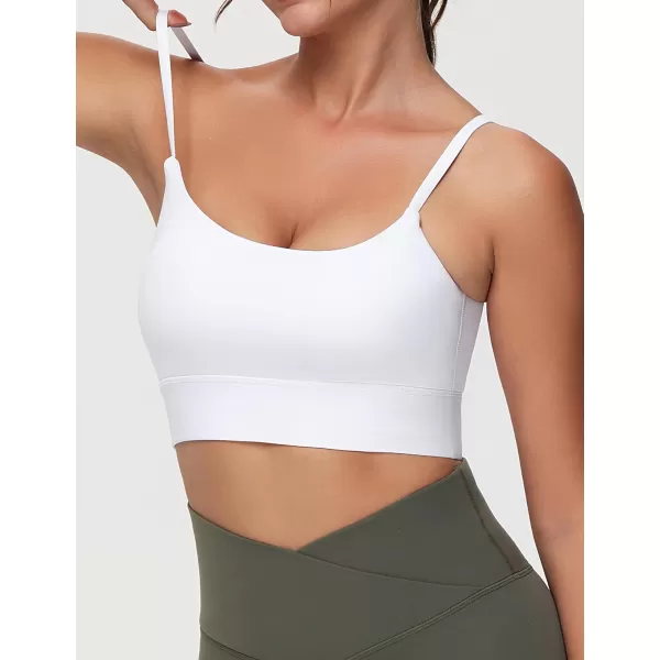 imageTHE GYM PEOPLE Womens Adjustable Longline Sports Bras Scoop Neck Padded Wireless Workout Yoga TopsWhite