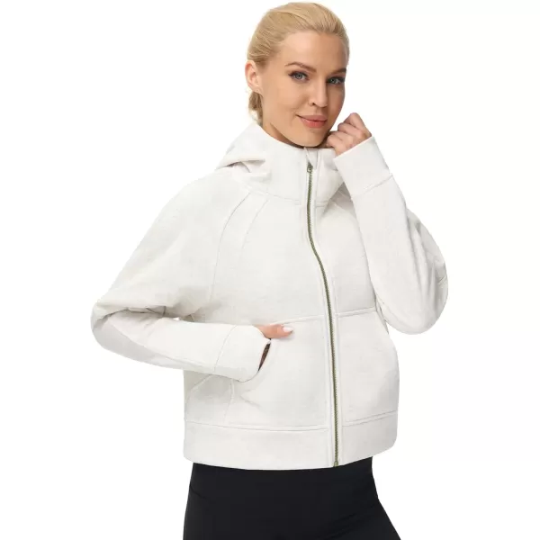 imageTHE GYM PEOPLE Womens FullZip Up Hoodies Jacket Fleece Workout Crop Tops Sweatshirts with Pockets Thumb HoleOffwhite