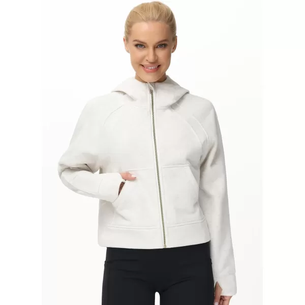 imageTHE GYM PEOPLE Womens FullZip Up Hoodies Jacket Fleece Workout Crop Tops Sweatshirts with Pockets Thumb HoleOffwhite