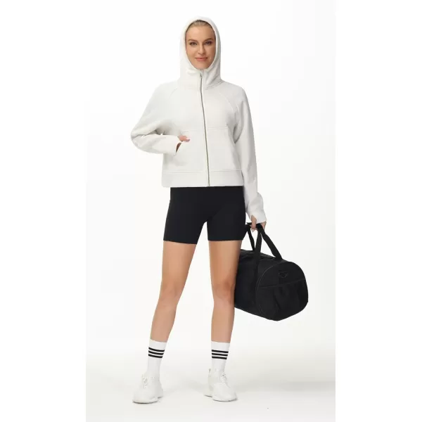 imageTHE GYM PEOPLE Womens FullZip Up Hoodies Jacket Fleece Workout Crop Tops Sweatshirts with Pockets Thumb HoleOffwhite