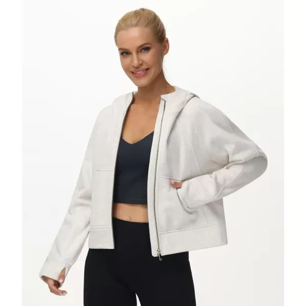 imageTHE GYM PEOPLE Womens FullZip Up Hoodies Jacket Fleece Workout Crop Tops Sweatshirts with Pockets Thumb HoleOffwhite