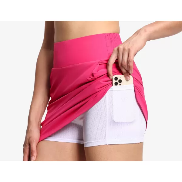 imageTHE GYM PEOPLE Womens Golf Skort Tennis High Waist Lightweight Athletic Casual Skirts Builtin Shorts with 4 PocketsBright Pink
