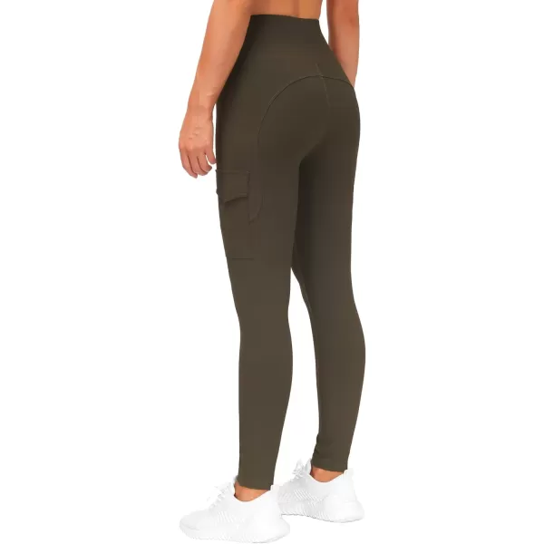 imageTHE GYM PEOPLE Womens High Waist Yoga Pants with Pocket Tummy Control Hiking Leggings for Workout Running Dark Olive Large