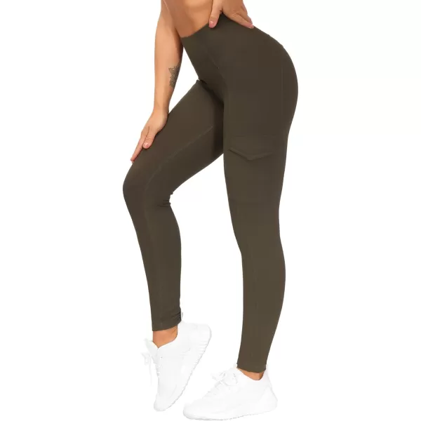 imageTHE GYM PEOPLE Womens High Waist Yoga Pants with Pocket Tummy Control Hiking Leggings for Workout Running Dark Olive Large