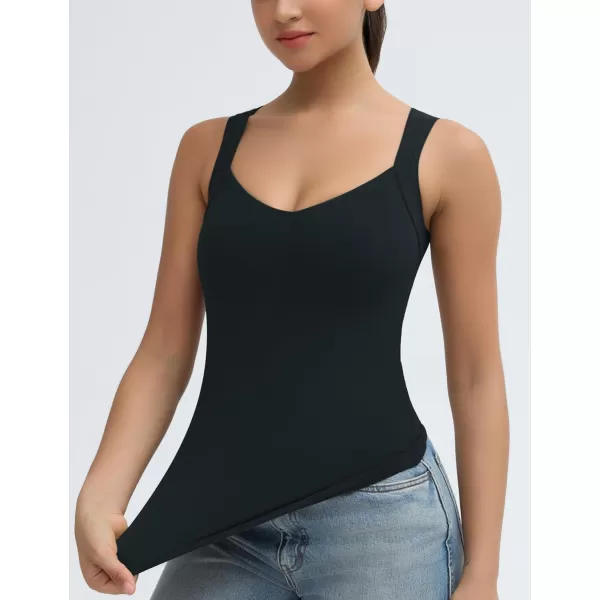 imageTHE GYM PEOPLE Womens Scoop Neck Workout Tank Tops Cute Double Layer Basic Sleeveless Slim fit ShirtsBlack