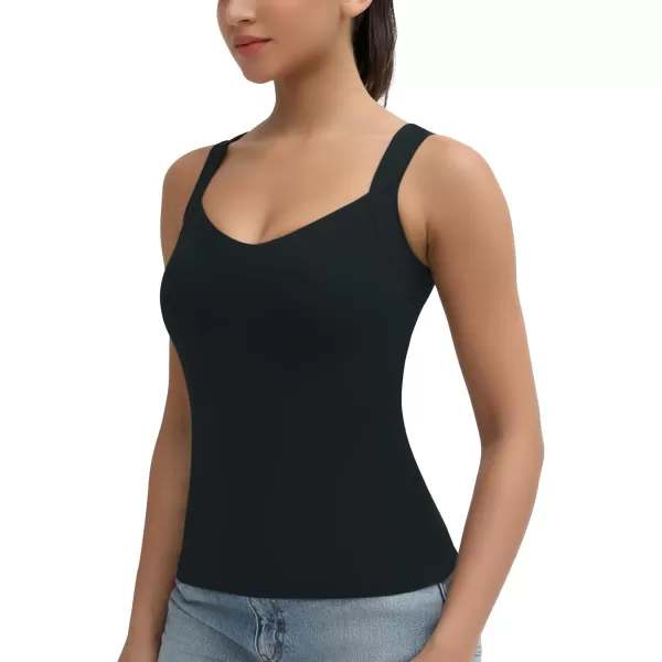imageTHE GYM PEOPLE Womens Scoop Neck Workout Tank Tops Cute Double Layer Basic Sleeveless Slim fit ShirtsBlack