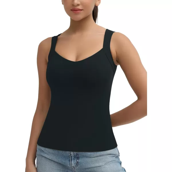 imageTHE GYM PEOPLE Womens Scoop Neck Workout Tank Tops Cute Double Layer Basic Sleeveless Slim fit ShirtsBlack