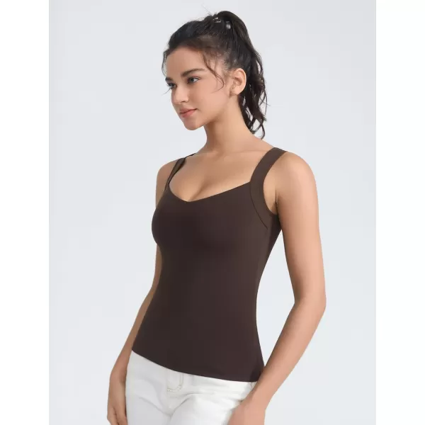 imageTHE GYM PEOPLE Womens Scoop Neck Workout Tank Tops Cute Double Layer Basic Sleeveless Slim fit ShirtsBrown