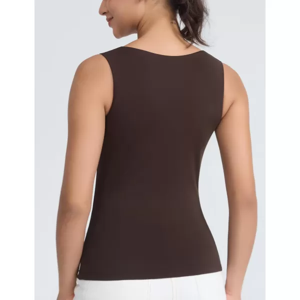imageTHE GYM PEOPLE Womens Scoop Neck Workout Tank Tops Cute Double Layer Basic Sleeveless Slim fit ShirtsBrown