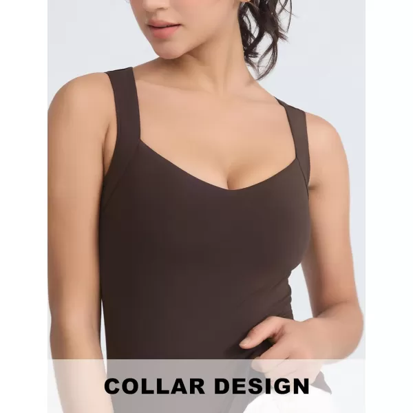 imageTHE GYM PEOPLE Womens Scoop Neck Workout Tank Tops Cute Double Layer Basic Sleeveless Slim fit ShirtsBrown