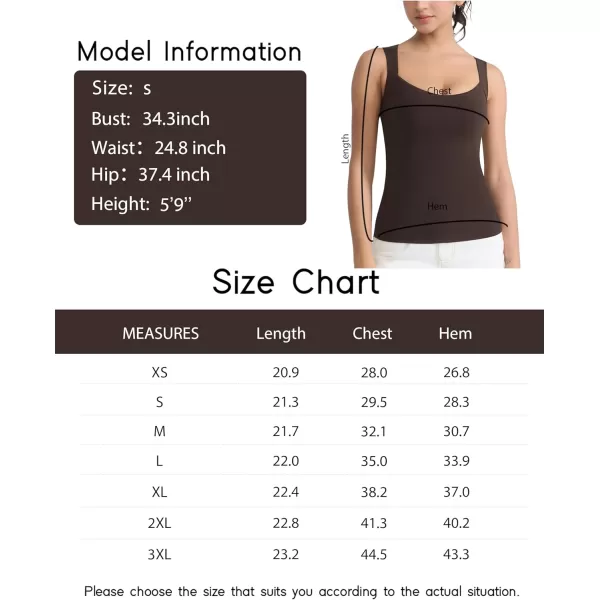 imageTHE GYM PEOPLE Womens Scoop Neck Workout Tank Tops Cute Double Layer Basic Sleeveless Slim fit ShirtsBrown