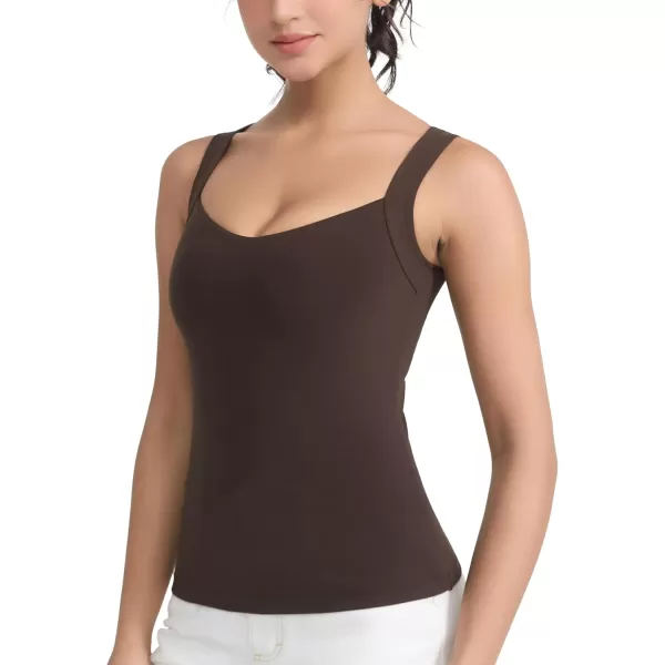 imageTHE GYM PEOPLE Womens Scoop Neck Workout Tank Tops Cute Double Layer Basic Sleeveless Slim fit ShirtsBrown