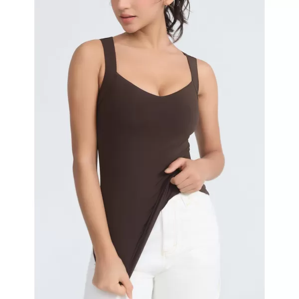 imageTHE GYM PEOPLE Womens Scoop Neck Workout Tank Tops Cute Double Layer Basic Sleeveless Slim fit ShirtsBrown